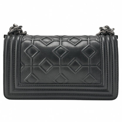 CHANEL Boy Chanel Diamond Stitch Chain Shoulder Calfskin Black Mini Size Silver-Tone Hardware, Pre-Owned