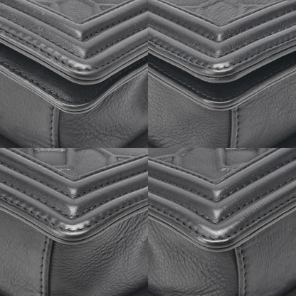 CHANEL Boy Chanel Diamond Stitch Chain Shoulder Calfskin Black Mini Size Silver-Tone Hardware, Pre-Owned
