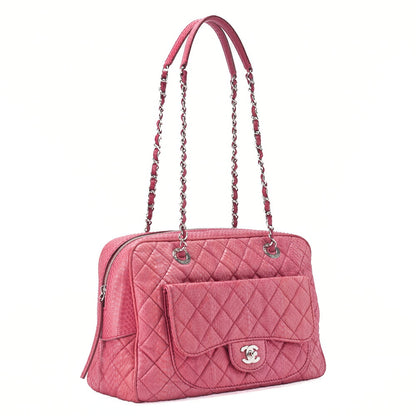 CHANEL Matelassé Outside Flap Chain Shoulder Python Pink Silver-Tone Hardware, Pre-Owned