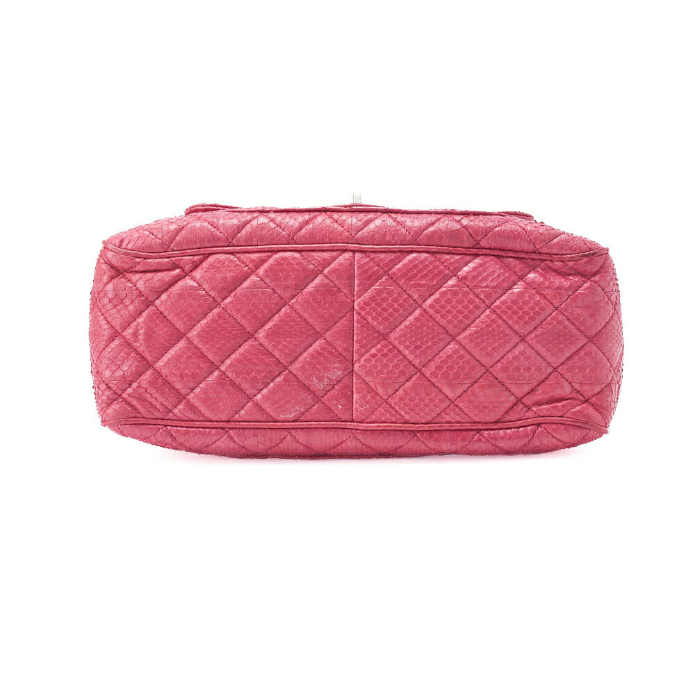 CHANEL Matelassé Outside Flap Chain Shoulder Python Pink Silver-Tone Hardware, Pre-Owned