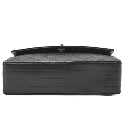 CHANEL Chain Shoulder Bag Matelassé Design Flap Lambskin Black Gold-Tone Hardware, Pre-Owned