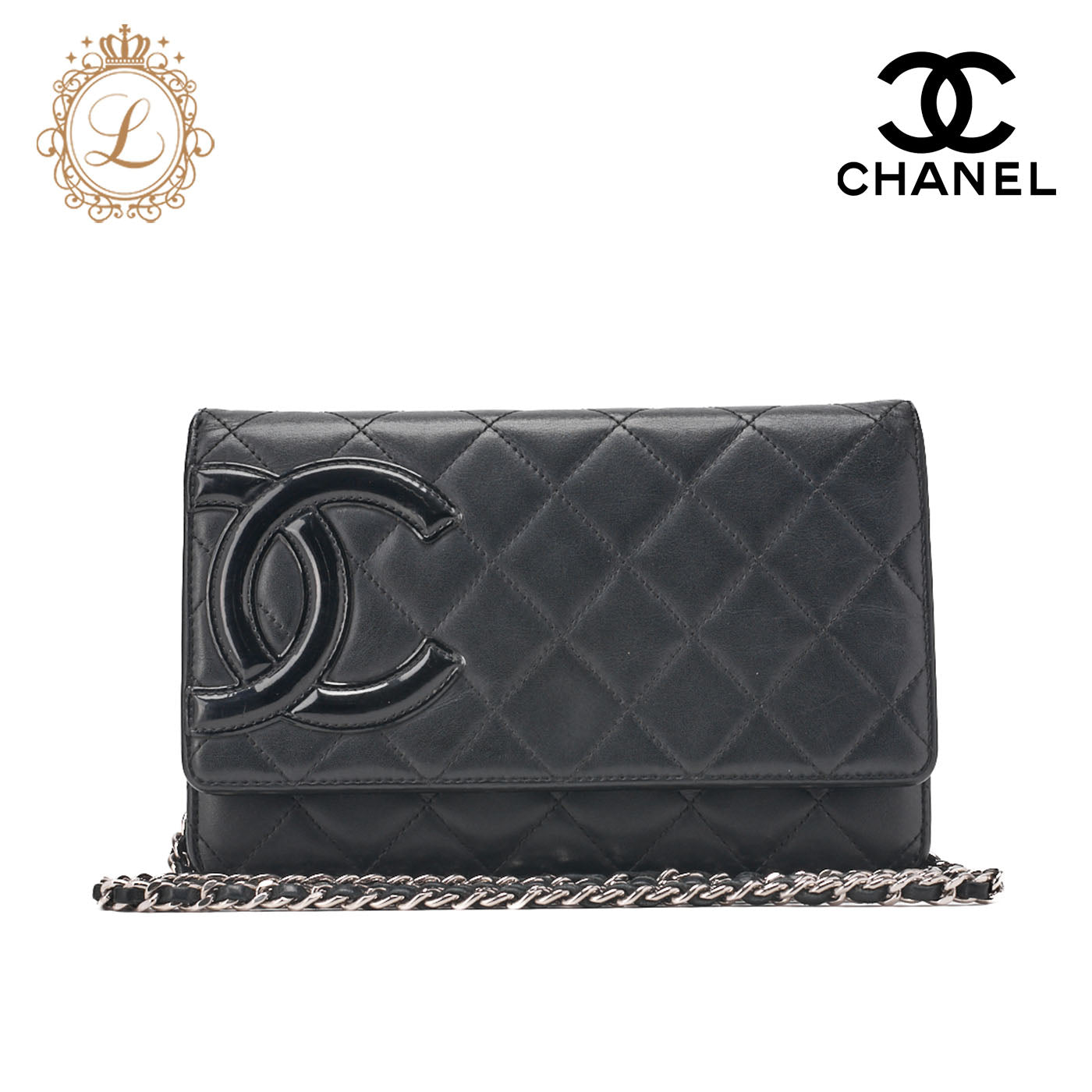CHANEL Cambon Line Chain Wallet Calfskin Black Silver-Tone Hardware, Pre-Owned