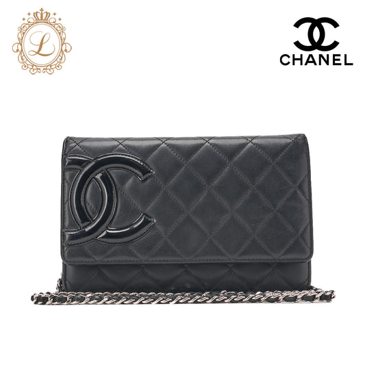 CHANEL Cambon Line Chain Wallet Calfskin Black Silver-Tone Hardware, Pre-Owned