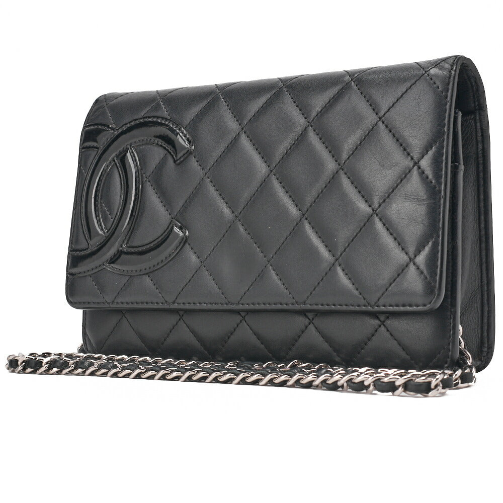 CHANEL Cambon Line Chain Wallet Calfskin Black Silver-Tone Hardware, Pre-Owned