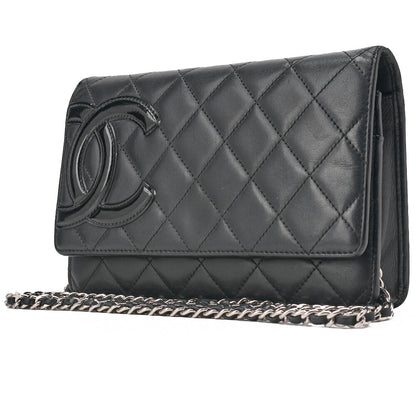 CHANEL Cambon Line Chain Wallet Calfskin Black Silver-Tone Hardware, Pre-Owned