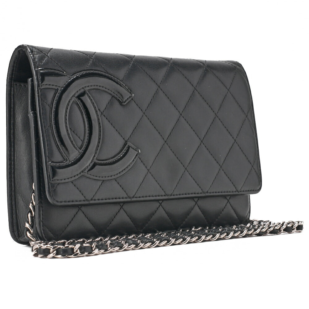 CHANEL Cambon Line Chain Wallet Calfskin Black Silver-Tone Hardware, Pre-Owned