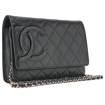 CHANEL Cambon Line Chain Wallet Calfskin Black Silver-Tone Hardware, Pre-Owned