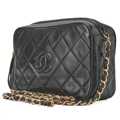 CHANEL Matelassé Coco Mark Fringe Chain Shoulder Lambskin Black Gold-Tone Hardware, Pre-Owned