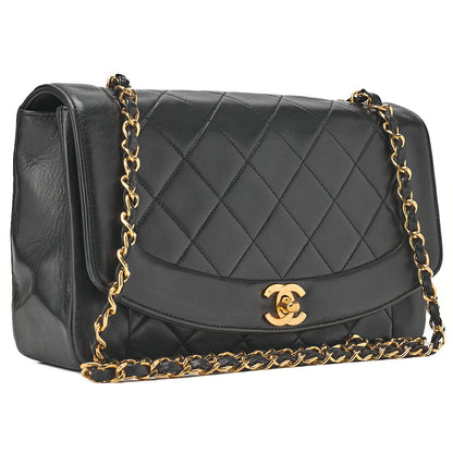 CHANEL Matelassé Diana Flap 25cm Chain Shoulder Lambskin Black Gold-Tone Hardware, Pre-Owned