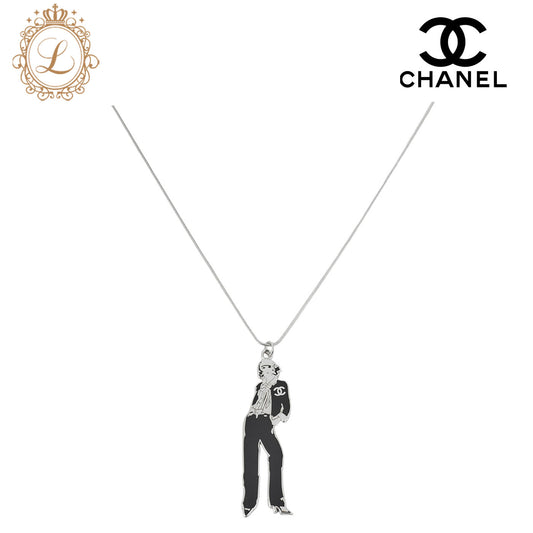 CHANEL Mademoiselle 03P Pendant Metal Silver x Black Necklace GP Silver-Tone Hardware, Pre-Owned