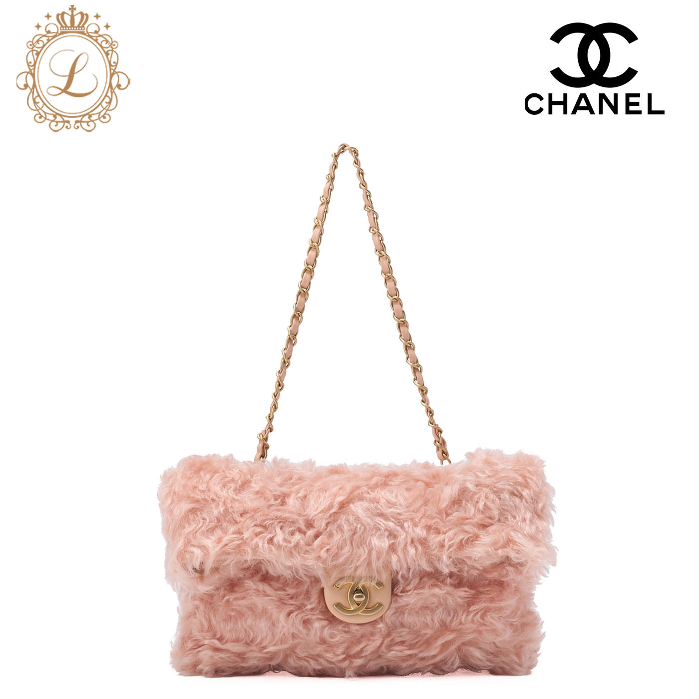 CHANEL Shoulder Bag Fur Turnlock Single Flap Mouth Pink Gold-Tone Hardware, Pre-Owned