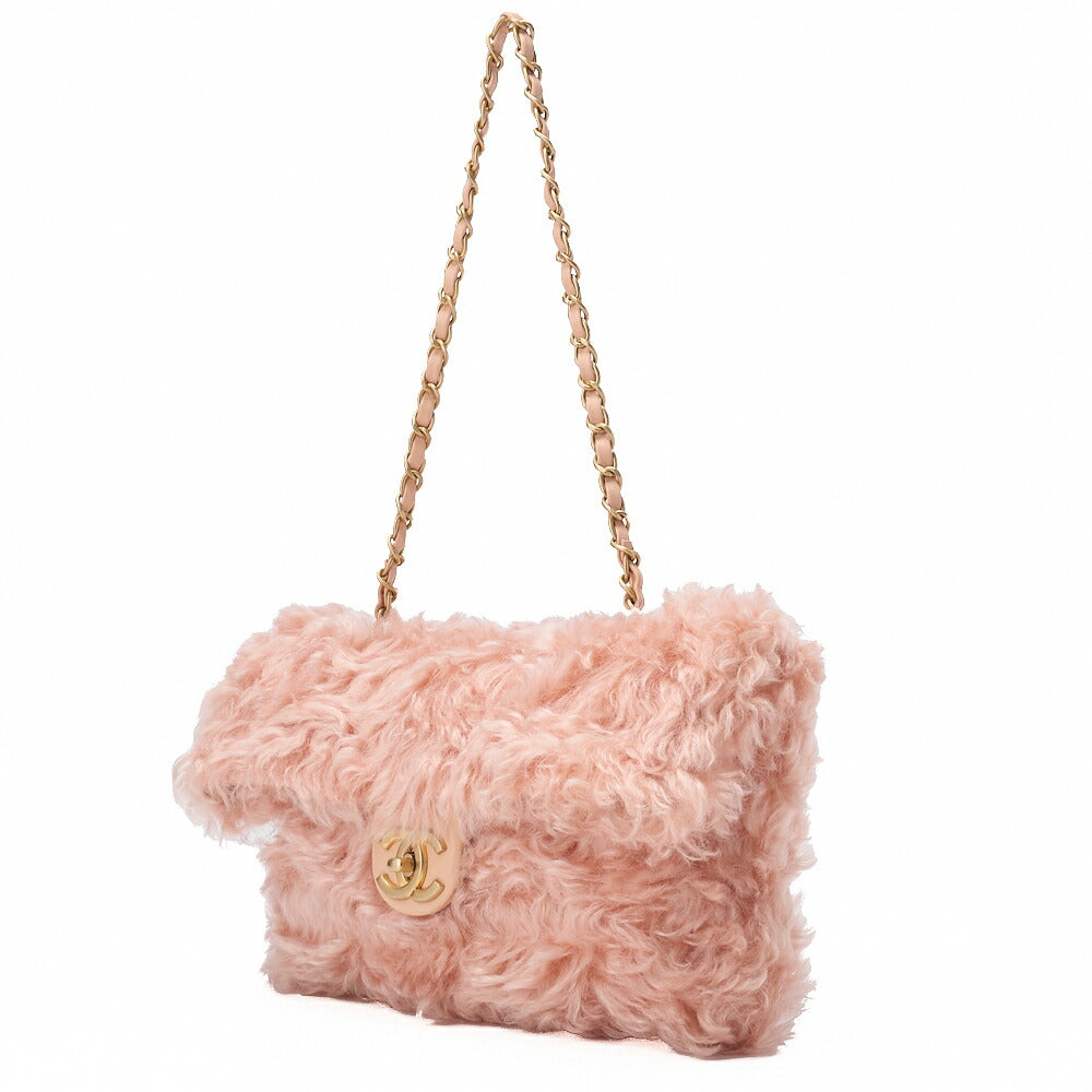 CHANEL Shoulder Bag Fur Turnlock Single Flap Mouth Pink Gold-Tone Hardware, Pre-Owned