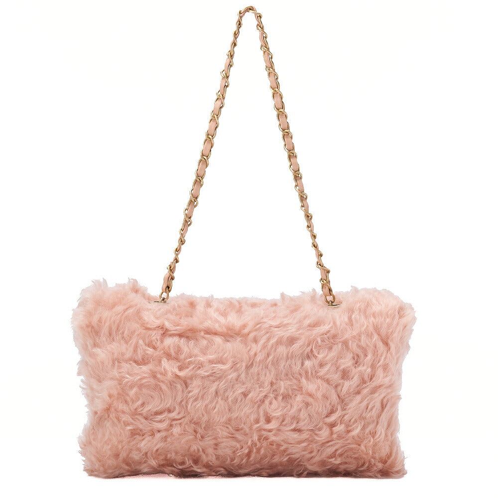 CHANEL Shoulder Bag Fur Turnlock Single Flap Mouth Pink Gold-Tone Hardware, Pre-Owned
