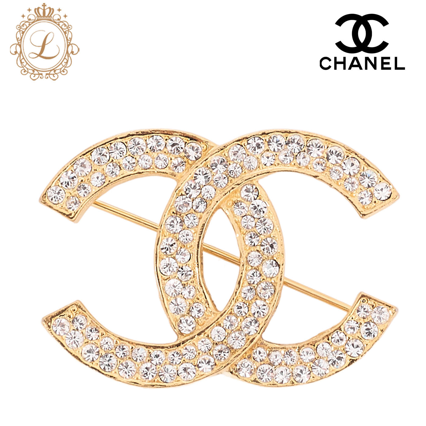 CHANEL Cocomark Rhinestone Brooch GP (Gold Plated)　Gold-Tone Hardware, Pre-Owned]