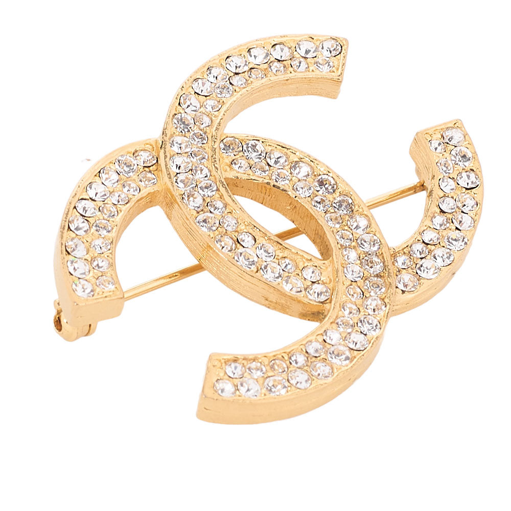 CHANEL Cocomark Rhinestone Brooch GP (Gold Plated)　Gold-Tone Hardware, Pre-Owned]