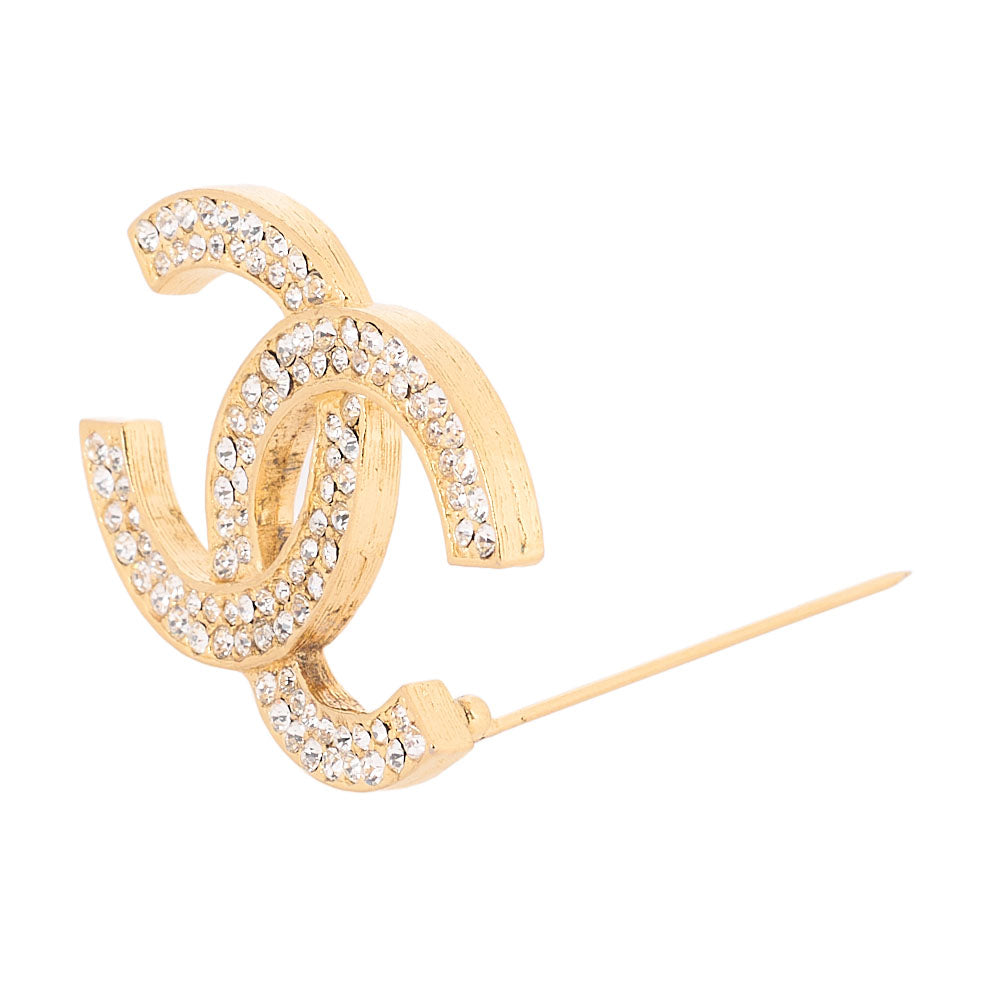 CHANEL Cocomark Rhinestone Brooch GP (Gold Plated)　Gold-Tone Hardware, Pre-Owned]