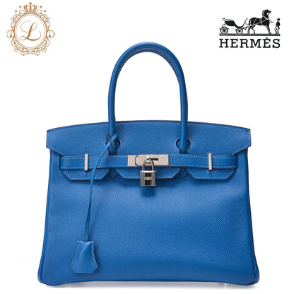 HERMES Birkin 30 Handbag BlueIzmir Silver-Tone Hardware, Pre-Owned