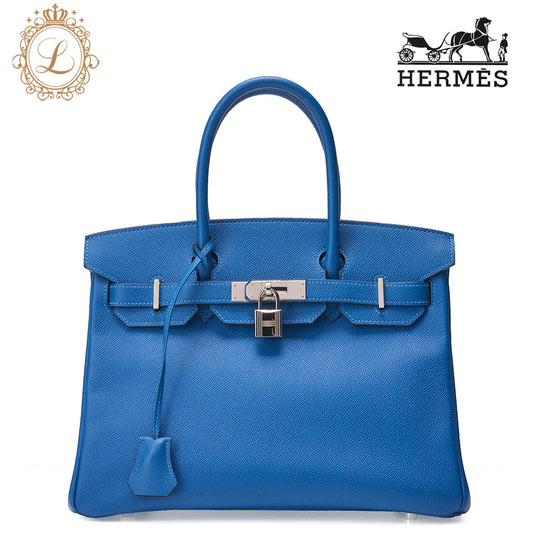 HERMES Birkin 30 Handbag BlueIzmir Silver-Tone Hardware, Pre-Owned