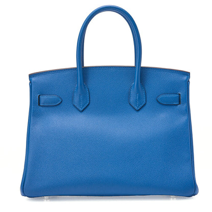 HERMES Birkin 30 Handbag BlueIzmir Silver-Tone Hardware, Pre-Owned