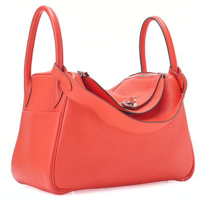 HERMES Lindy 30 2way Shoulder Bag Triyon Clemence Orange Poppy Orange Poppy Silver-Tone Hardware, Pre-Owned
