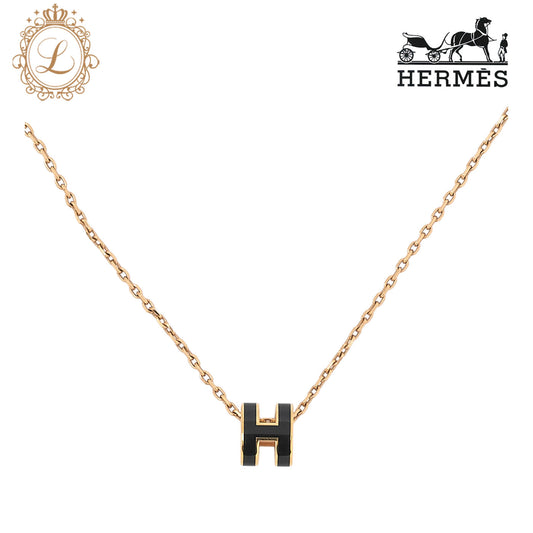 HERM? S Hermes Mini Pop H Necklace Black GP Gold-Tone Hardware, Pre-Owned