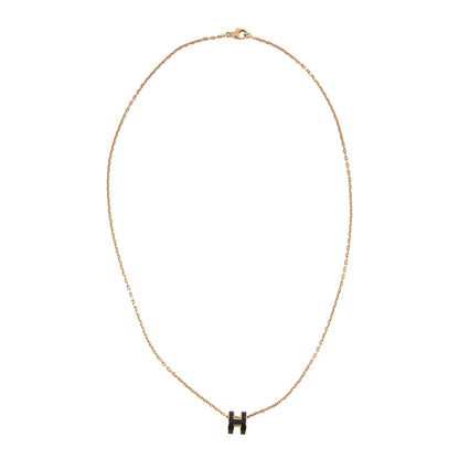 HERM? S Hermes Mini Pop H Necklace Black GP Gold-Tone Hardware, Pre-Owned