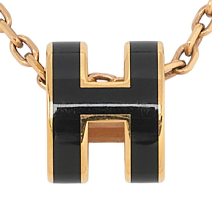 HERM? S Hermes Mini Pop H Necklace Black GP Gold-Tone Hardware, Pre-Owned