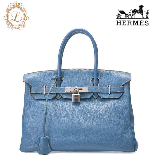 HERMES Birkin 30 Handbag Tryon Clemence　 Blue Gin　Silver-Tone Hardware, Pre-Owned