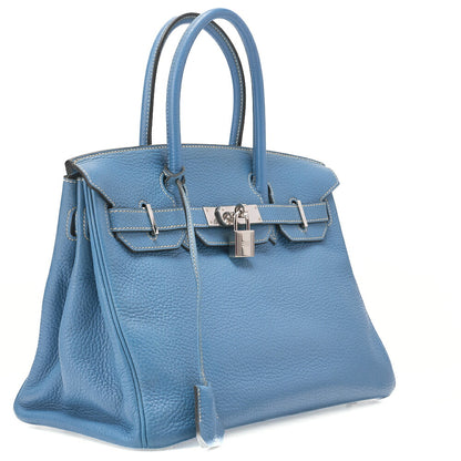 HERMES Birkin 30 Handbag Tryon Clemence　 Blue Gin　Silver-Tone Hardware, Pre-Owned