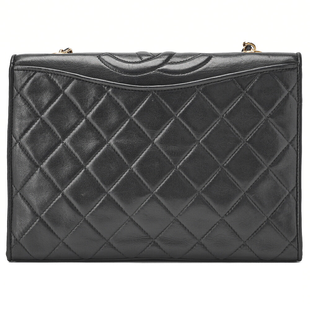 CHANEL Chain Shoulder Bag Lambskin Black Coco Mark Full Flap Push Lock Gold-Tone Hardware, Pre-Owned