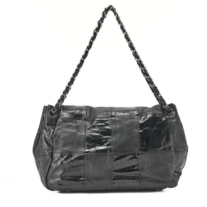 CHANEL Chain Shoulder Bag Cocomark Patchwork Full Flap Lambskin x Enamel Black Silver-Tone Hardware, Pre-Owned