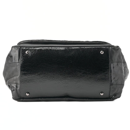 CHANEL Chain Shoulder Bag Cocomark Patchwork Full Flap Lambskin x Enamel Black Silver-Tone Hardware, Pre-Owned