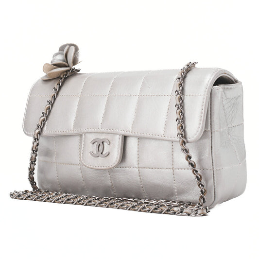 CHANEL Chanel Chocolate Bar Camellia Push Lock Chain Shoulder Lambskin Silver-Tone Hardware, Pre-Owned