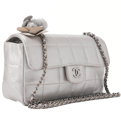 CHANEL Chanel Chocolate Bar Camellia Push Lock Chain Shoulder Lambskin Silver-Tone Hardware, Pre-Owned