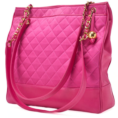 CHANEL Shoulder Bag Matelasse Ball Charm Satin x  Lambskin Pink Large Size Gold-Tone Hardware, Pre-Owned