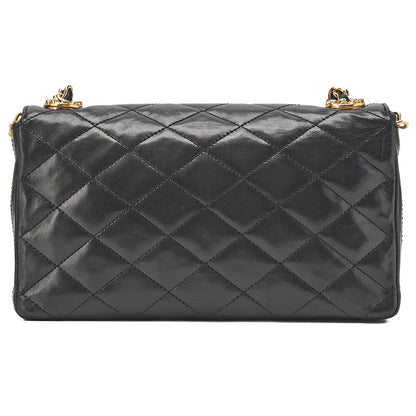 CHANEL Chain Shoulder Bag Matlasse Lambskin Rheinstone Pushlock Black Gold-Tone Hardware, Pre-Owned