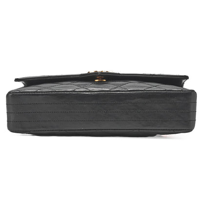 CHANEL Chain Shoulder Bag Matlasse Lambskin Rheinstone Pushlock Black Gold-Tone Hardware, Pre-Owned