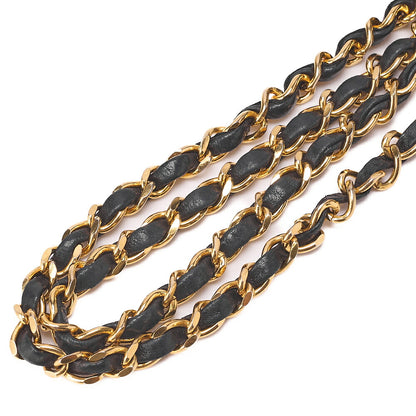 CHANEL Chain Shoulder Bag Matlasse Lambskin Rheinstone Pushlock Black Gold-Tone Hardware, Pre-Owned