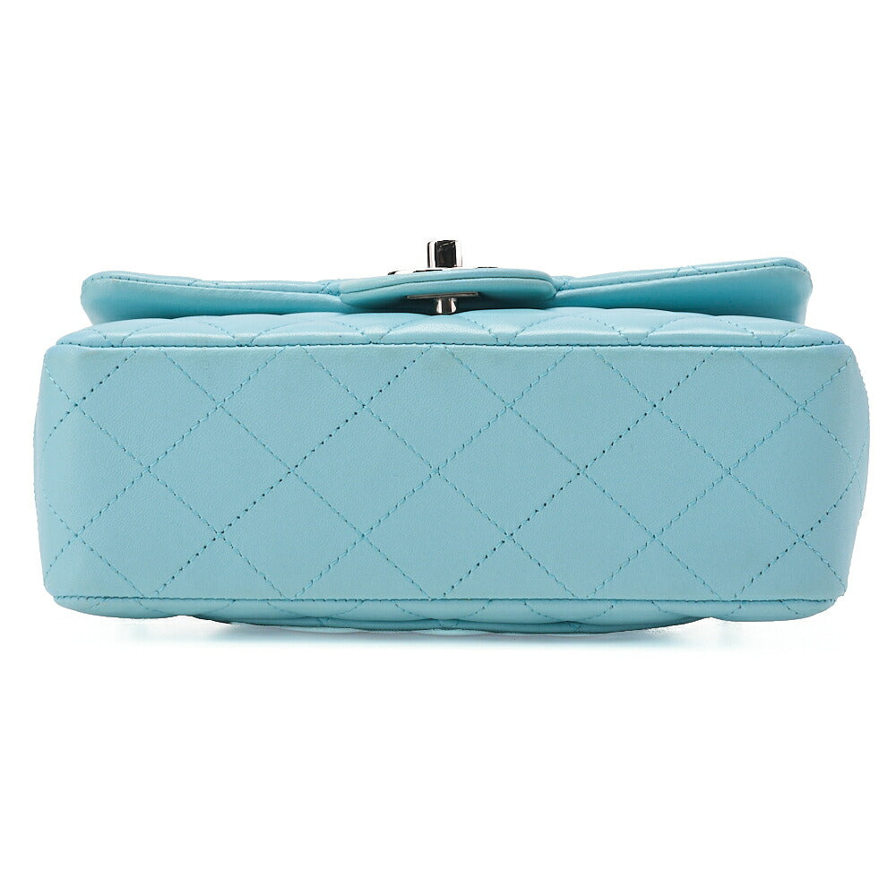 CHANEL Chain Shoulder Bag Mini Matrasse 20cm Lambskin Single Flap Turnlock Light Blue Silver-Tone Hardware, Pre-Owned