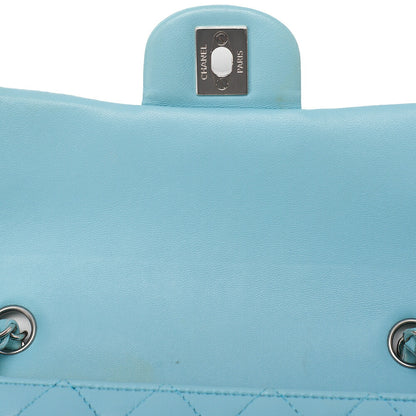 CHANEL Chain Shoulder Bag Mini Matrasse 20cm Lambskin Single Flap Turnlock Light Blue Silver-Tone Hardware, Pre-Owned
