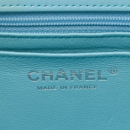 CHANEL Chain Shoulder Bag Mini Matrasse 20cm Lambskin Single Flap Turnlock Light Blue Silver-Tone Hardware, Pre-Owned