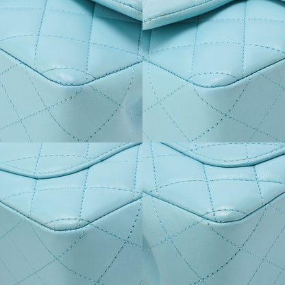 CHANEL Chain Shoulder Bag Mini Matrasse 20cm Lambskin Single Flap Turnlock Light Blue Silver-Tone Hardware, Pre-Owned