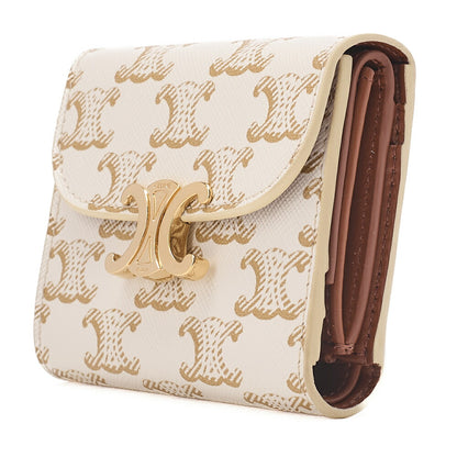 CELINE Triomphe Bi-Fold Compact Folding Wallet PVC x Leather White Gold-Tone Hardware, Pre-Owned