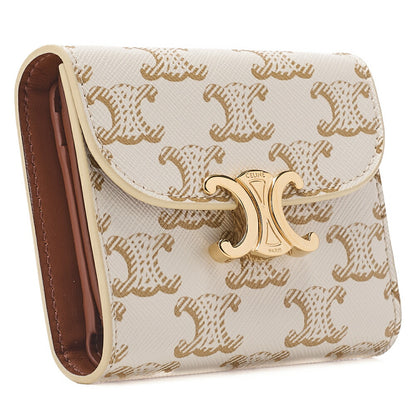 CELINE Triomphe Bi-Fold Compact Folding Wallet PVC x Leather White Gold-Tone Hardware, Pre-Owned