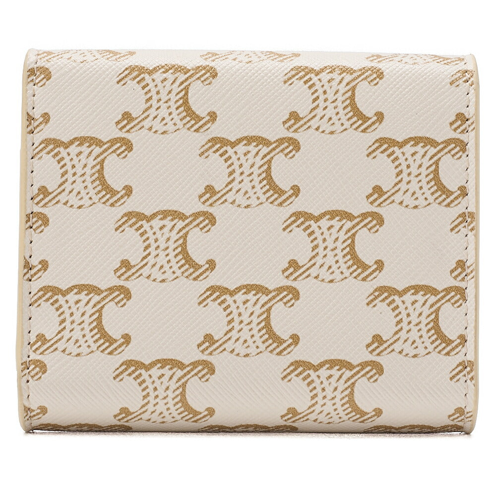 CELINE Triomphe Bi-Fold Compact Folding Wallet PVC x Leather White Gold-Tone Hardware, Pre-Owned