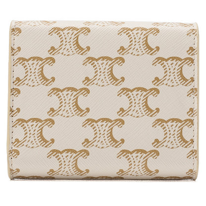 CELINE Triomphe Bi-Fold Compact Folding Wallet PVC x Leather White Gold-Tone Hardware, Pre-Owned