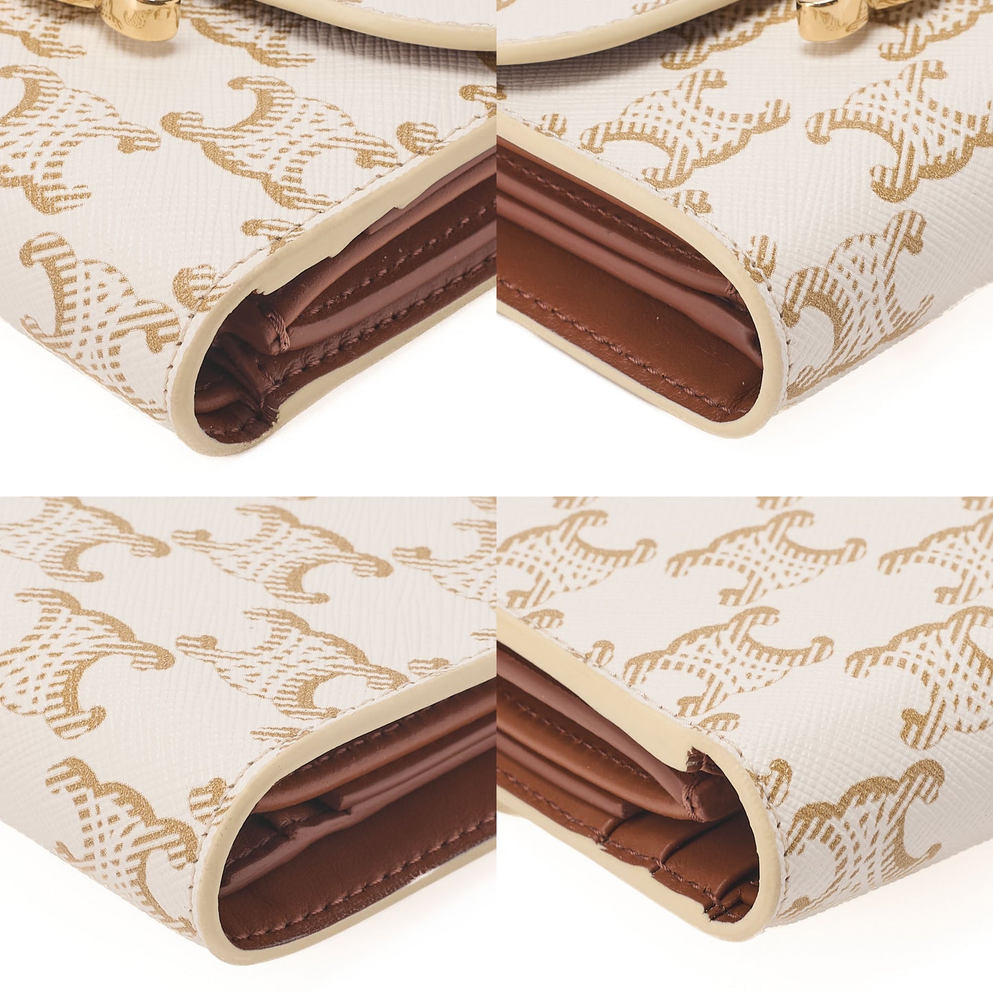 CELINE Triomphe Bi-Fold Compact Folding Wallet PVC x Leather White Gold-Tone Hardware, Pre-Owned