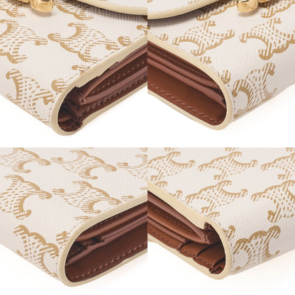 CELINE Triomphe Bi-Fold Compact Folding Wallet PVC x Leather White Gold-Tone Hardware, Pre-Owned