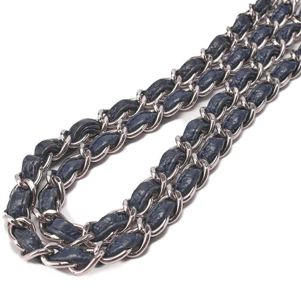 CHANEL Chain Shoulder Bag Double Flap Deca Matasse 30cm Caviar Skin Navy Silver-Tone Hardware, Pre-Owned