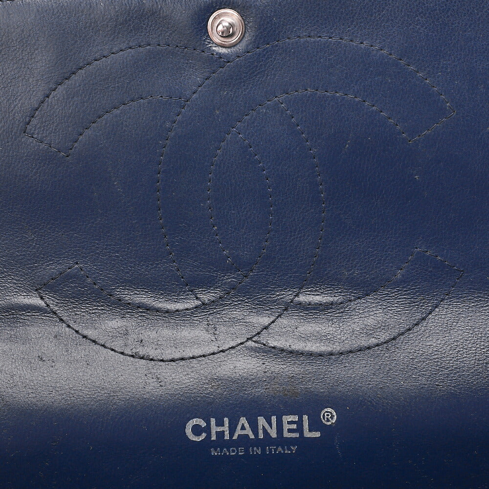 CHANEL Chain Shoulder Bag Double Flap Deca Matasse 30cm Caviar Skin Navy Silver-Tone Hardware, Pre-Owned